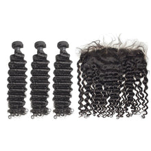 Charger l&#39;image dans la galerie, deep curly wave  12P AU 28P bundles with frontal brazilian hair weave bundles long virgin natural human hair extensions vendors
